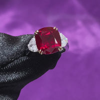 Cushion Pigeon’s Blood Ruby Ring(with Diamond Side)